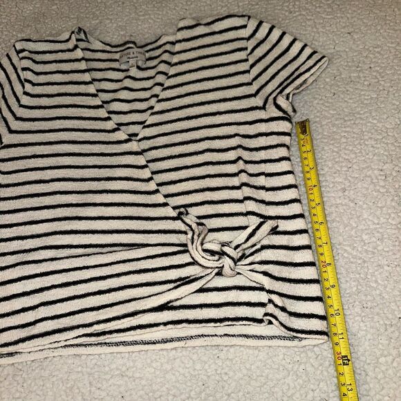 Madewell Texture & Thread Small Black Cream Stripe Faux Wrap Tee EUC - Picture 8 of 10